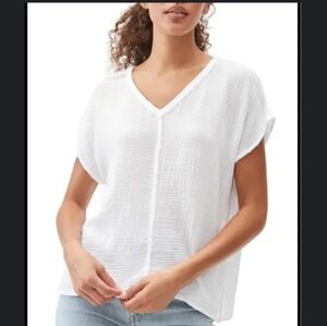 Micheal Stars Draya V-Neck Gauze Top Sz. L 100% Cotton White Ptp 23"